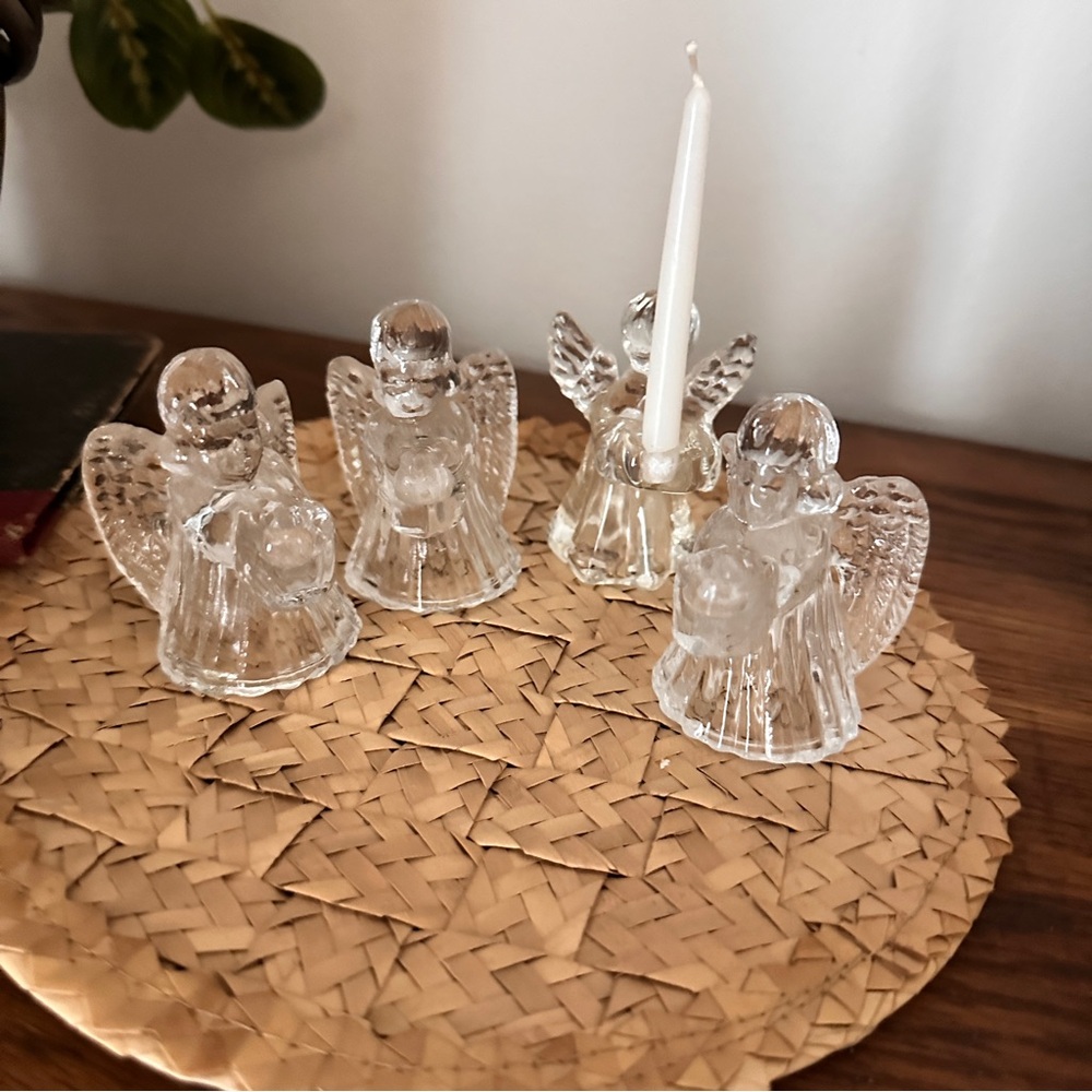 Set of 4 vintage Biedermann Clear Glass Angel mini Candle Holders/1 mini candle
